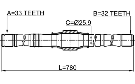 0412-DJRH - AXLE HALF SHAFT RIGHT 32X780X33