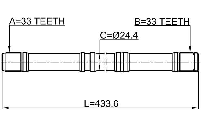 0412-GACVTLH - AXLE HALF SHAFT LEFT 33X433.4X33