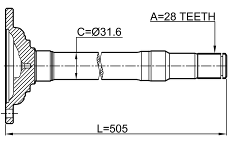 0412-KH6WRH - AXLE HALF SHAFT RIGHT 28X505
