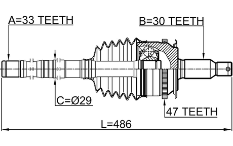 0414-KB4A47L - SHAFT ASSEMBLY, OUTER CV JOINT LEFT 33X485X30