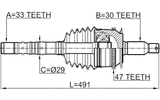 0414-KB4A47R - SHAFT ASSEMBLY, OUTER CV JOINT RIGHT 33X490X30