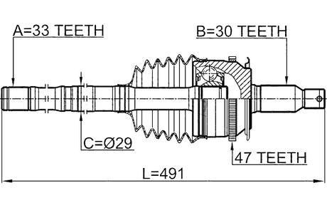 0414-KB4A47R - SHAFT ASSEMBLY, OUTER CV JOINT RIGHT 33X490X30