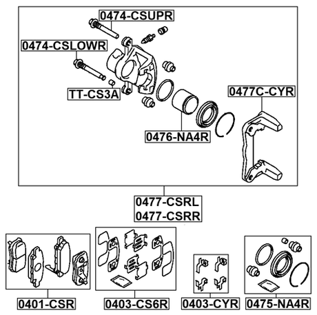 0477-CSRL - REAR LEFT BRAKE CALIPER ASSEMBLY (WITH BRACKET)