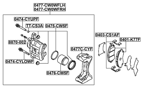 0477-CW0WFRH - FRONT RIGHT BRAKE CALIPER ASSEMBLY (WITH BRACKET)