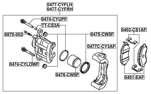 0477-CYFRH - FRONT RIGHT BRAKE CALIPER ASSEMBLY (WITH BRACKET)