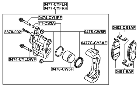 0477-CYFRH - FRONT RIGHT BRAKE CALIPER ASSEMBLY (WITH BRACKET)