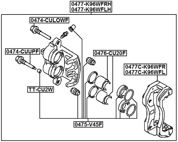 0477-K96WFLH - FRONT LEFT BRAKE CALIPER ASSEMBLY (WITH BRACKET)