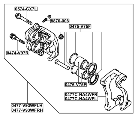 0477-V93WFRH - FRONT RIGHT BRAKE CALIPER ASSEMBLY (WITH BRACKET)