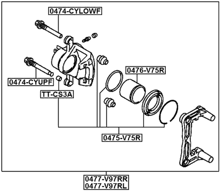 0477-V97RR - REAR RIGHT BRAKE CALIPER ASSEMBLY (WITH BRACKET)