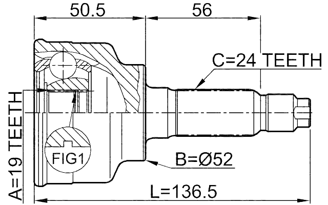 0510-014 - OUTER CV JOINT 19X52X24