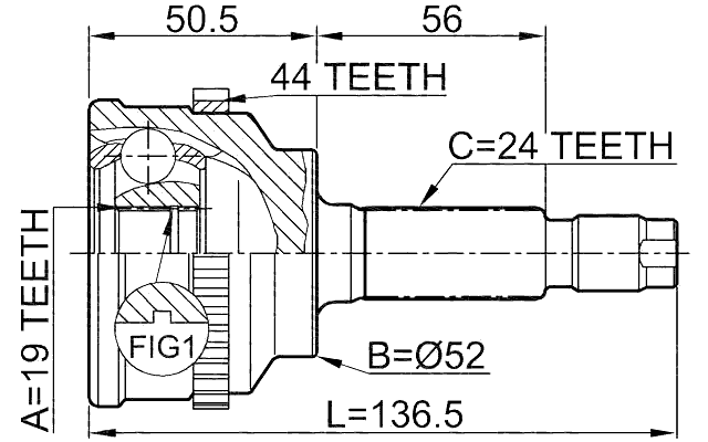 0510-014A44 - OUTER CV JOINT 19X52X24