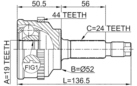 0510-014A44 - OUTER CV JOINT 19X52X24