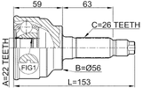 0510-024 - OUTER CV JOINT 22X56X26