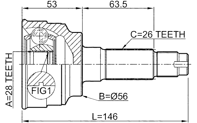 0510-034 - OUTER CV JOINT 28X56X26