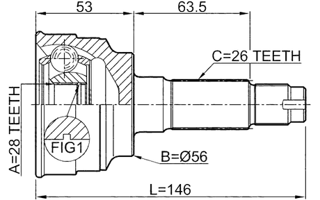 0510-034 - OUTER CV JOINT 28X56X26