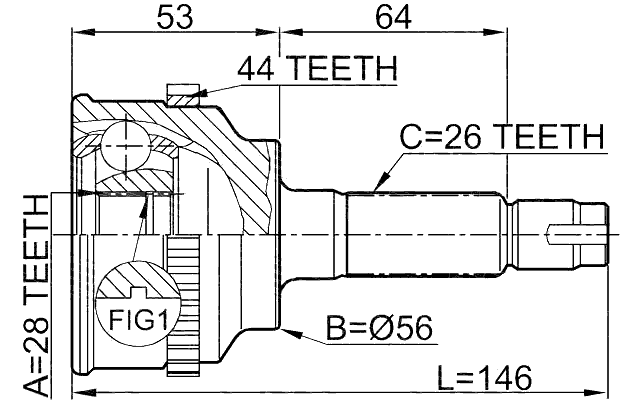 0510-034A44 - OUTER CV JOINT 28X56X26