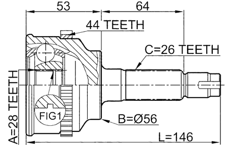 0510-034A44 - OUTER CV JOINT 28X56X26