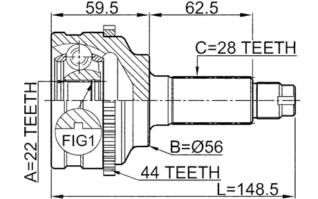 0510-038A44 - OUTER CV JOINT 22X56X28