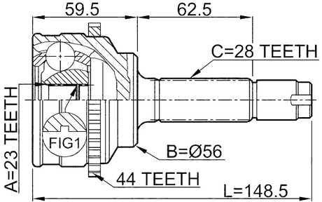 0510-039A44 - OUTER CV JOINT 23X56X28