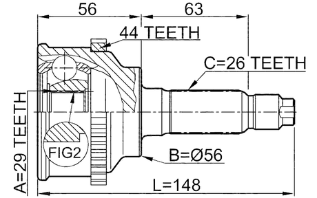 0510-045A44 - OUTER CV JOINT 29X56X26