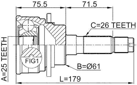 0510-B25 - OUTER CV JOINT 25X61X26