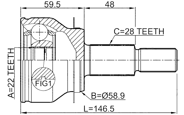 0510-BMAT - OUTER CV JOINT 22X58.9X28