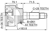 0510-BT50A44 - OUTER CV JOINT 36X61X28