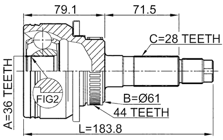0510-BT50A44 - OUTER CV JOINT 36X61X28