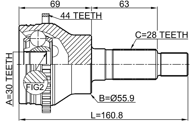 0510-CX7A44R - OUTER CV JOINT REAR 30X56X28