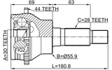 0510-CX7A44R - OUTER CV JOINT REAR 30X56X28