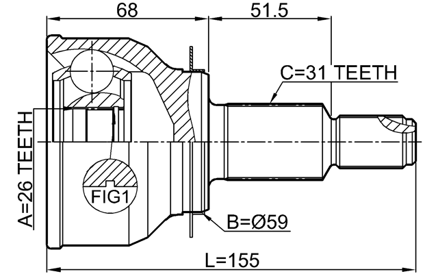 0510-KEAT4WD - OUTER CV JOINT 26X59X31