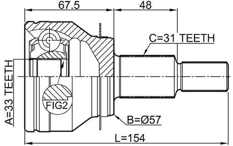 0510-KEMT - OUTER CV JOINT 33X57.3X31