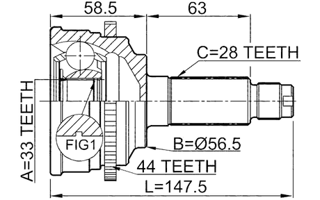 0510-M6A44 - OUTER CV JOINT 33X56.5X28
