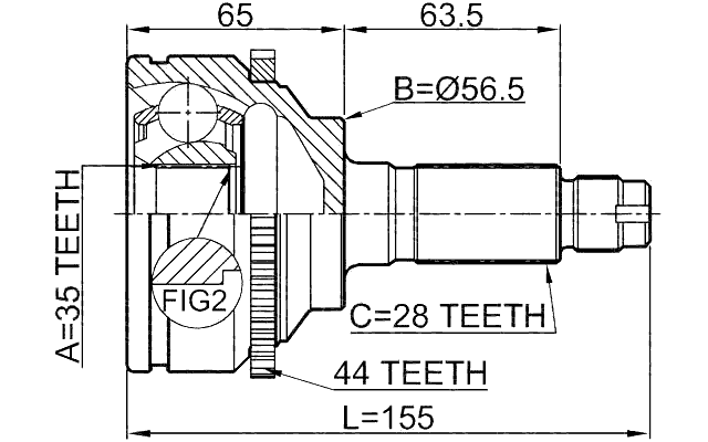 0510-MPVLW3A44 - OUTER CV JOINT 35X56.5X28