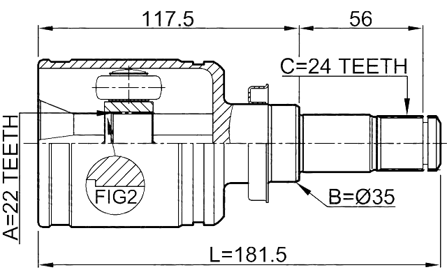 0511-BL16MTLH - INNER CV JOINT LEFT 22X35X24