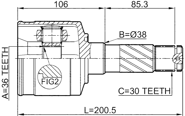0511-BT50RH - INNER CV JOINT RIGHT 36X38X30