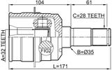 0511-CWATLH - INNER CV JOINT LEFT 32X35X28