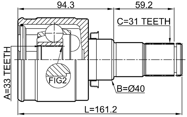 0511-CX5MTLH - INNER CV JOINT LEFT 33X40X31