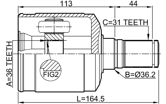 0511-CX7LH - INNER CV JOINT LEFT 36X36.2X31
