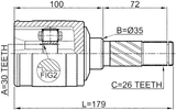 0511-CX7R - REAR INNER CV JOINT 30X35X26