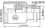 0511-DY3WATRH - INNER CV JOINT RIGHT 20X43X28