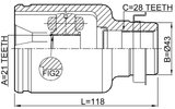 0511-DY5WATRH - INNER CV JOINT RIGHT 21X43X28