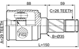 0511-M2ATLH - INNER CV JOINT LEFT 29X35X26
