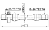 0512-626GE - AXLE HALF SHAFT RIGHT 28X375X28