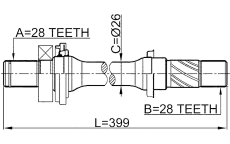 0512-6GG - AXLE HALF SHAFT RIGHT 28X399X28