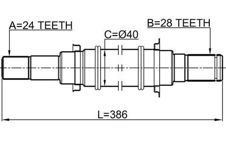 0512-BL16MT - AXLE HALF SHAFT RIGHT 24X386X28