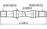 0512-LWMTRH - AXLE HALF SHAFT RIGHT 28X436X28