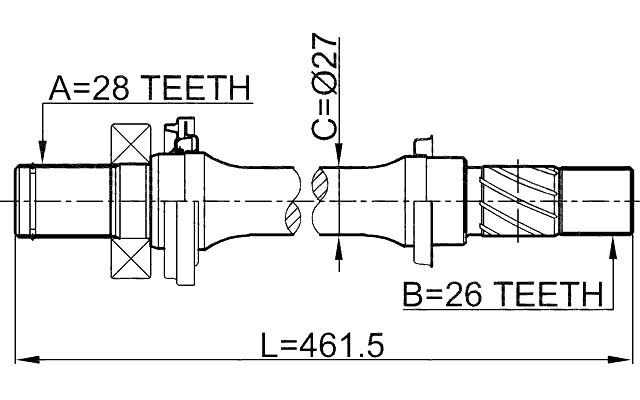 0512-M316AT - AXLE HALF SHAFT RIGHT 26X462X28