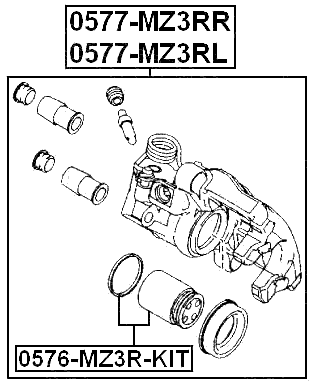0577-MZ3RR - REAR RIGHT BRAKE CALIPER ASSEMBLY