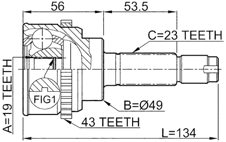 0710-017A43 - OUTER CV JOINT 19X49X23
